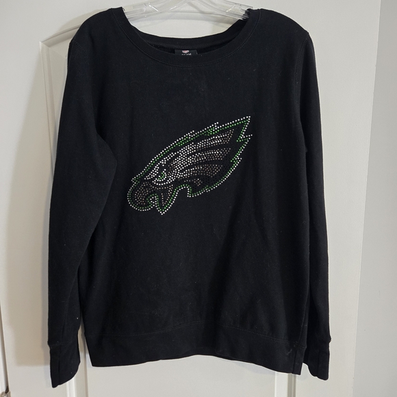 Philadelphia Eagles Rhinestone Sweatshirt Women's Medium NFL Team Apparel Black - Picture 2 of 11